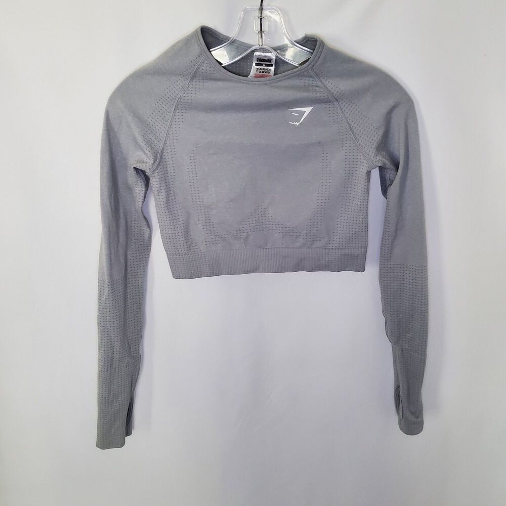 Gymshark Women's Top Small Gray Cropped Vital Seamless 2.0 Long Sleeve Stretch